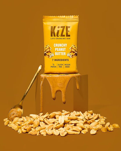 KiZE Energy Bars - Crunchy Peanut Butter - 20-Count - Gluten Free, Dairy Free, Non-GMO, and High Protein Meal Replacement Energy Bars, Clean and Simple Food Ingredients - 7g High Protein Snacks (20 Count)