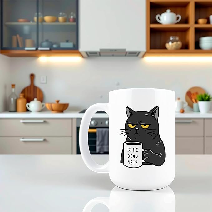 Hogg Is He Dead Yet Coffee Mug, 15 oz Ceramic FDT Cup, Is He Dead Yet, FDT Mug, Fuck You Coffee Cups, Black Cat, Gifts for Coworkers, Funny Gifts for Liberal, Anti MAGA Merchandise