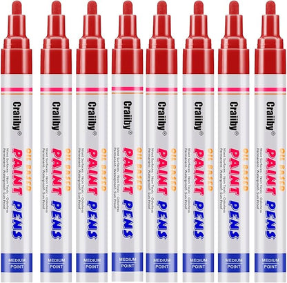Red Paint Markers, 8 Pack Oil-Based Waterproof Quick Dry Permanent Paint Pen Set for Rocks Painting, Wood, Fabric, Plastic, Canvas, Glass, Mugs, Metal, Tire, Stone, DIY Craft