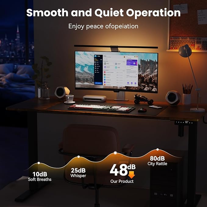 40x24 Inches Height Adjustable Electric Standing Desk with 2 Hooks for Home Office, Ergonomic Sit Stand up Desk with Splice Board, Rustic Brown