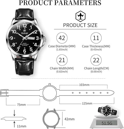Watches for Men Leather Large Arabic Numerals Mens Watches Waterproof Band with Date Quartz Men's Wrist Watch