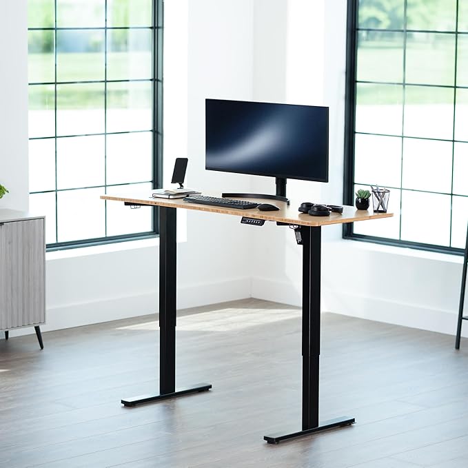VIVO Electric 60 x 24 in Real Bamboo Standing Desk, Memory Height Adjustment, 1B Series, One-Piece Top, Black Frame, DESK-KIT-1B6O
