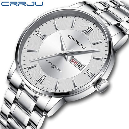 CRRJU Men's Fashion Luxury Stainless Steel Watches for Men Business Auto Date Chronograph Analog Quartz Wristwatches
