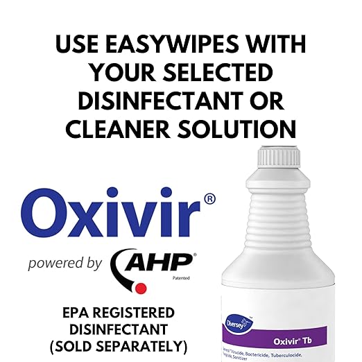 Diversey 5831874 EasyWipe Disposable Wiping System, DRY wipes - Use with Your Choice Disinfectant, 125 Large 12x10.5-Inch Wipes, 1-Refill Bag (Pack of 6)