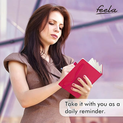 feela 3 Pack Notebooks Journals Bulk, Hardcover Notebook Classic Ruled Lined Journals with Pen Holder for Women Girls School Business Supplies, with 3 Black Pens, 120 GSM, 5.1”x8.3”, A5, Berry