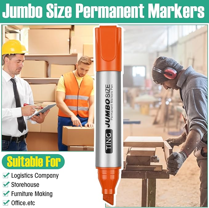 Fuutreo 32 Pcs Jumbo Permanent Markers Bulk Large Chisel Tip Permanent Markers Waterproof Jumbo Pens Quick Drying Office Teacher Supplies (Multicolor)