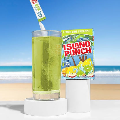 Wyler’s Light Island Punch Singles To Go, Lemon Lime Paradise, 10-Count per Box (12 Pack) – Low Calorie Powdered Drink Mixes, Caffeine Free, Gluten Free, and Zero Sugar, 120 Total Powder Packets