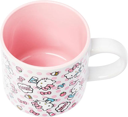 Silver Buffalo Hello Kitty Polka Dot Food Scribble Single Stackable Ceramic Mug, 13 Ounces