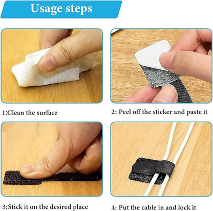 Self-Adhesive Velcro Cable Ties, Reusable Fastening and Data Cable Organizer,Cable Management Ties, Suitable for Headphones, Mobile Phones, and Electronic Devices Under The Table（50 Pcs）