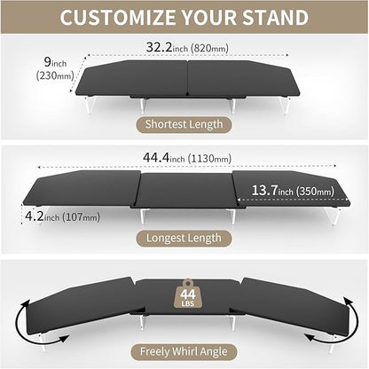 LED Dual Monitor Stand Riser for 2 Monitors, Office Desktop Wooden Stand Adjustable Length and Angle 3 Shelf, Extra Long Multifunctional Stand up to 44.4" for Computer, Laptop, TV, Black