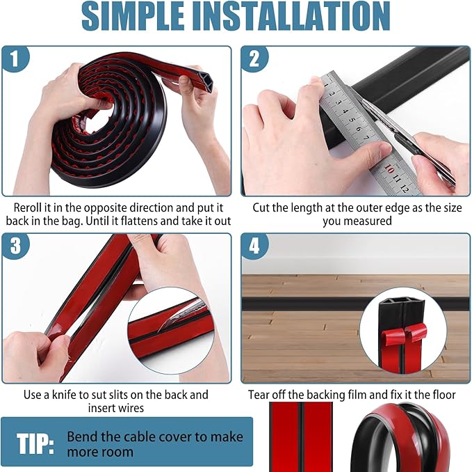 Floor Cord Covers for Wires 3.3FT Cable Hider Wire Coverr Self Adhesive Cord Hider Floor for Offices, Homes, Workshops, Warehouses Cable Cavity 0.51" W x 0.31" H