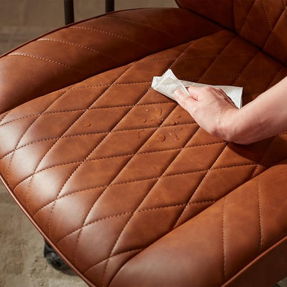 Brown Leather Office Desk Chair with Wheels, Quiet Casters, Height Adjustable, Padded Arms, Vintage Mid Century Office Chair, Retro Style Desk Chair