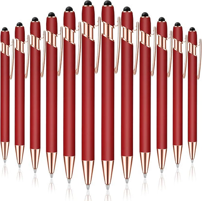 Tenare 12 Pieces 2 in 1 Stylus Metal Ballpoint Pen with Stylus Tip, 1.0 mm Black Ink Ballpoint Pen for Touch Screens(Wine Red and Rose Gold)