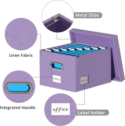 File Organizer Collapsible Storage Box for Office File Box with Lids Document Organizer for Office and Home Easy Slide Durable Hanging File Box (Purple)