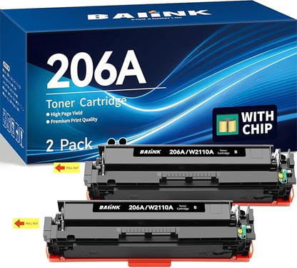 206A Black Toner Cartridges (with Chip) Compatible for HP 206A Black Toner Cartridges W2110X W2110A for Pro MFP M283fdw M283cdw M255dw M283 M255 M282 Printer ( 2 Pack )