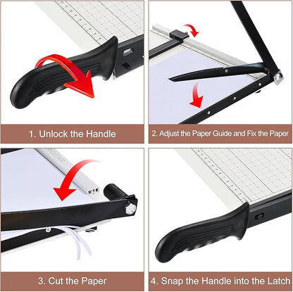 PATIKIL Paper Cutter A4 Stack Paper Trimmer for Cardstock, 12" Cutting Length, Guard Rail Paper Press Tool, Adjustable Guide, Metal Base, 12-Sheets Capacity, Paper Slicer for Office, Home