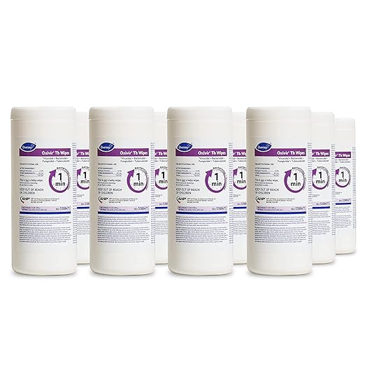 Oxivir Diversey Tb 5388471 Ready-to-Use Disinfectant Cleaning Wipes, Accelerated Hydrogen Peroxide, Large 7x8-Inch Sheets, 60-Wipes, 1-Slim Canister (Pack of 12)