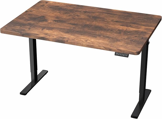VIVO Electric 48 x 30 in Rustic Standing Desk, Memory Height Adjustment, 1B Series, One-Piece Vintage Brown Top, Black Frame, DESK-KIT-1B5N