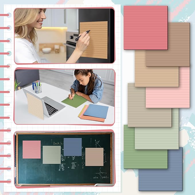 8 Pads Big Sticky Notes 11 x 11 Inch Lined Jumbo Large Sticky Notes for Wall,Giant Strong Power Memo Square Post for Office, 25 Sheets/Pad(Retro Color)