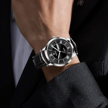 Mens Watches Luxury Dress Waterproof Leather Watch with Date Day Analog Quartz Large Number Wrist Watch Casual Classic Luminous Scales Big Face Easy Read Reloj para Hombre