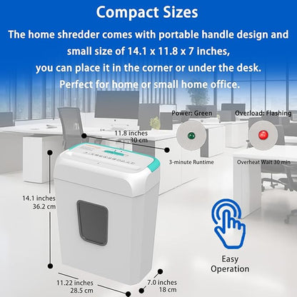 Bonsaii 5-Sheet Crosscut Shredder, Perfect for Home or Office Use, Shreds Paper, Credit Cards, Staples & Clips, 3.4-Gallon Bin, White/Blue