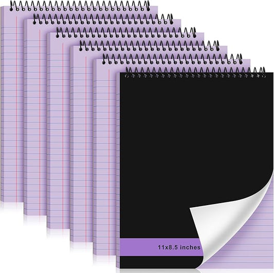 6 Pcs Legal Pad Top Spiral Bound Notebook 70 Sheets Wirebound Notepad Double Sided Ruled Memo Steno Pad with Stiff Back Cover for Business(8.5 x 11 Inches,No Holes,Purple)