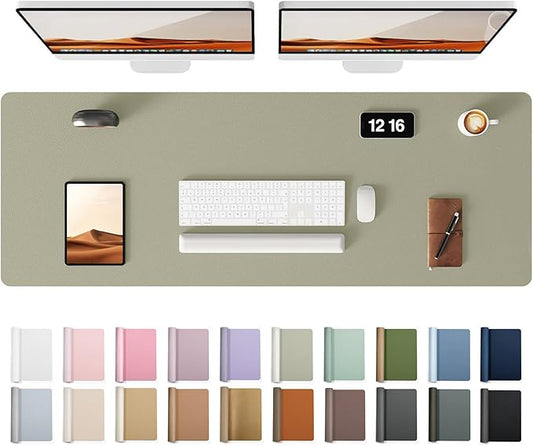 YSAGi Leather Desk Protector, Office Mat, Large Mouse Mat, Non-Slip PU Leather Blotter, Laptop Pad, Waterproof Writing Pad for Office and Home (Olive Beige, 47" x 17")