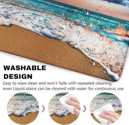 Sea and Beach Patterns Desk Mat, Large Gaming Mouse Pad Non-Slip Rubber Base with Stitched Edges, Waterproof Protection for PC Laptop Home Office Desk Decor (35.4x15.7in)