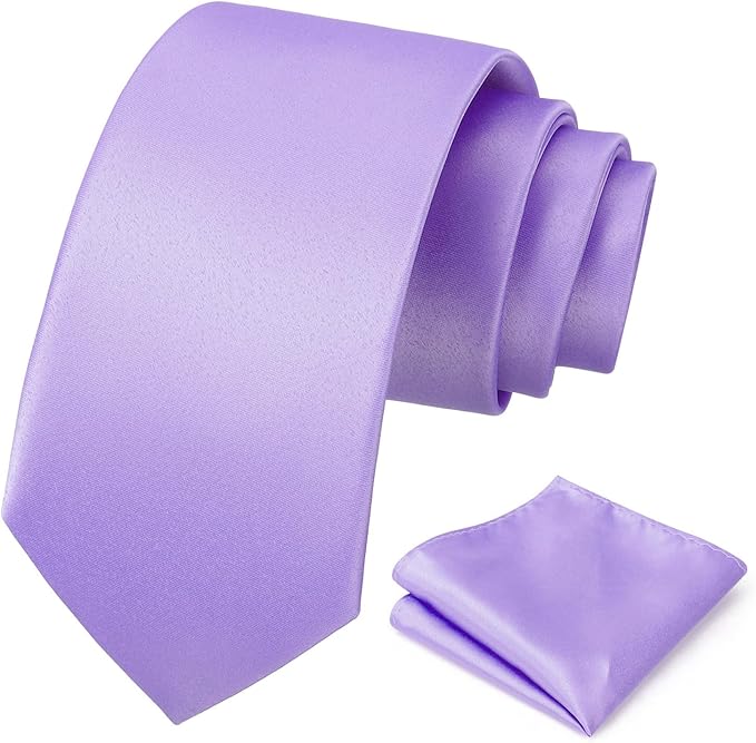 PenSee Men's Tie Set Solid Pure Color 3.15" (8CM) Classic Formal Plain Necktie and Pocket Square Set For Men