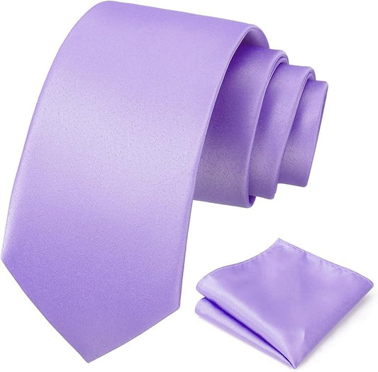 PenSee Men's Tie Set Solid Pure Color 3.15" (8CM) Classic Formal Plain Necktie and Pocket Square Set For Men