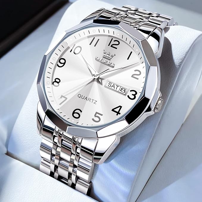 OLEVS Watch for Men Luxury Dress Analog Quartz Stainless Steel Waterproof Luminous Date Diamond Business Two Tone Casual Wrist Watch