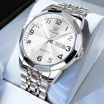OLEVS Watch for Men Luxury Dress Analog Quartz Stainless Steel Waterproof Luminous Date Diamond Business Two Tone Casual Wrist Watch