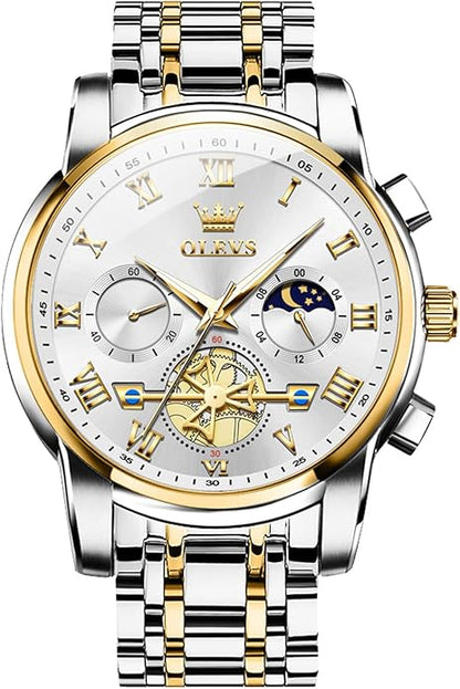 OLEVS Watches Men Waterproof Luxury Big Face Mens Watch Stainless Steel Quartz Analog Dress Watches for Men Luminous Multifunction Man Watch Relojes De Hombre