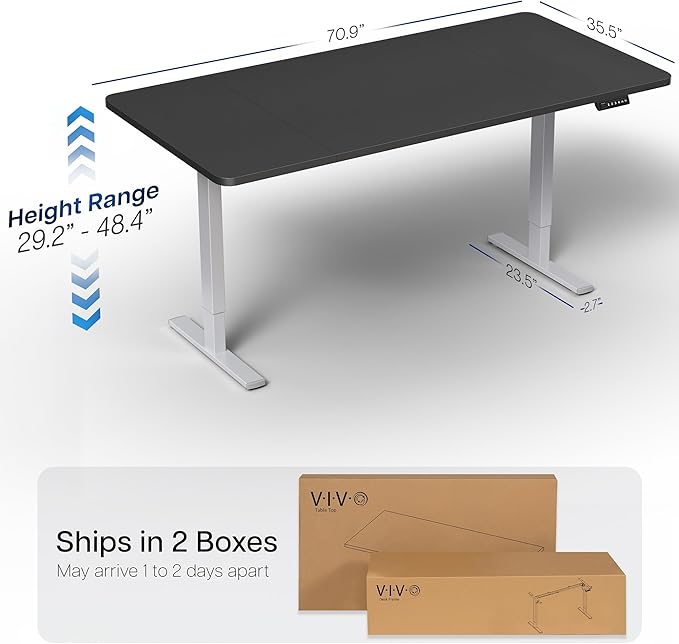 VIVO Electric 71 x 36 in Standing Desk, Memory Height Adjustment, 1B Series, Black Top Gray Frame, DESK-KIT-1G7B-36