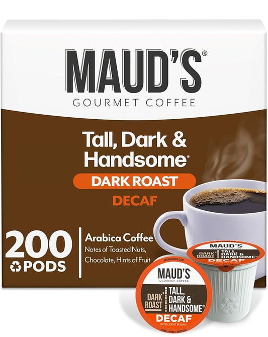 Maud's Decaf Dark Roast Coffee Pods, 200 ct, Decaffeinated Recyclable Single Serve Pods – 100% Arabica Coffee, Compatible with Keurig K Cups Maker