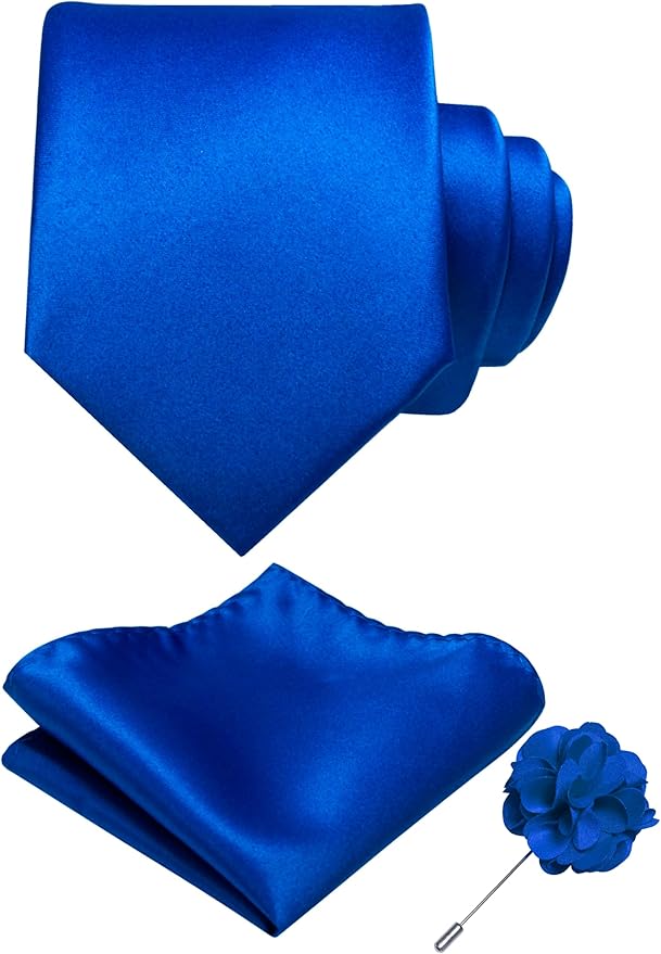RBOCOTT Solid Color Tie and Pocket Square Hankerchief with Lapel Pin Set for Men