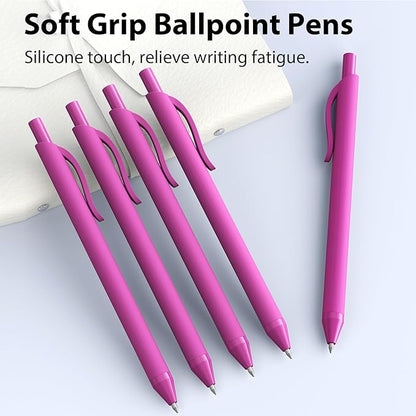 Ballpoint Pens Bulk - 107 Pcs Black Ink Pens in Bulk | 1.0 Medium Point Smooth Writing, Retractable No Bleed Ball Point Pen for Men Women (Pink Barrel)