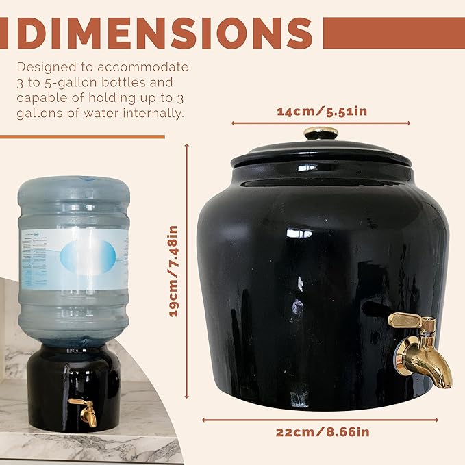 Ceramic Water Dispenser- Drink Dispenser – Versatile Countertop Solution for Home or Office – 3 to 5 Gallon Jug Holder – Premium Water Crock