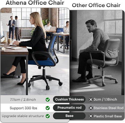 Athena Collection Office Chair - 330Lbs, 2 Packs Breathable Mesh Desk Chair Thickness Cushion with Lumbar Support & Armrest, Rolling Swivel Adjustable Tilt Lock for Home Office/Gaming, Bedroom Study
