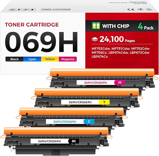 069 069H Toner Cartridge Set 4-Pack MF753Cdw (Black Cyan Magenta Yellow) Replacement for Canon 069 069H Toner Compatible with Canon Color imageCLASS MF753Cdw MF751Cdw LBP674Cdw Printer Ink All-in-One