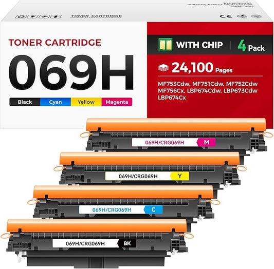 069 069H Toner Cartridge Set 4-Pack MF753Cdw (Black Cyan Magenta Yellow) Replacement for Canon 069 069H Toner Compatible with Canon Color imageCLASS MF753Cdw MF751Cdw LBP674Cdw Printer Ink All-in-One