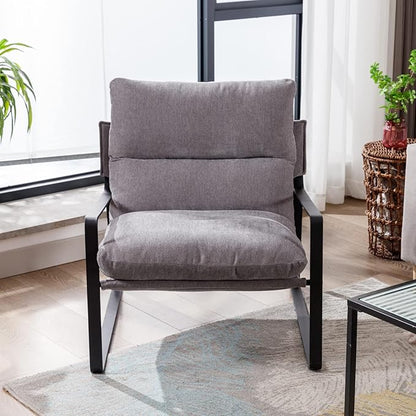 LukeAlon Modern Linen Accent Armchairs Set of 2, Upholstered Living Room Chairs with Metal Base Thickened Cushion Single Sofa Chairs Comfy Lounge Chairs for Bedroom Living Room, Grey