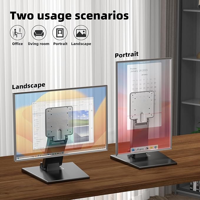 Foldable Low Profile Monitor Stand - VESA 100x100 Desk Mount Adjustable Short TV Stand for Desk Easy Assembly