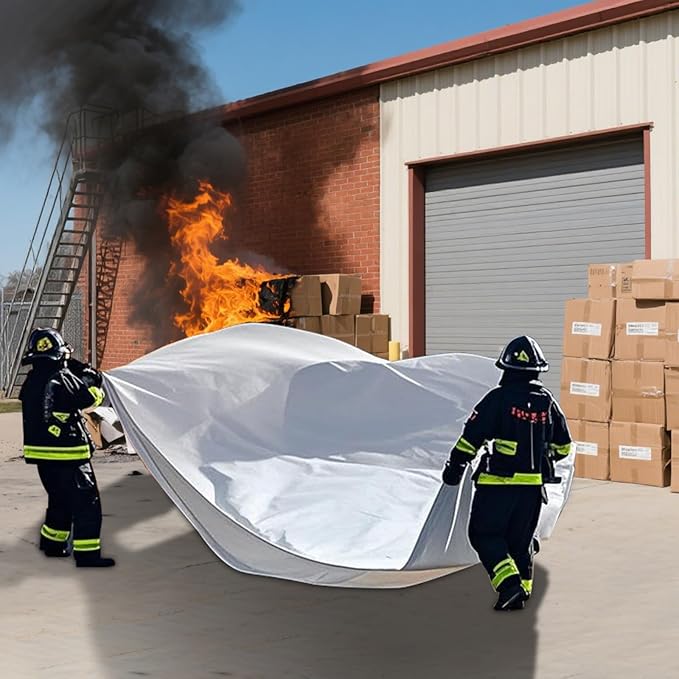 Large Fibreglass Vehicle Emergency Fire Blanket 13.1x19.6 ft, Car Fire Suppression Blanket for Conflagration with Carry Bag, Silver