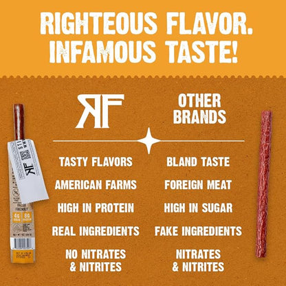 Righteous Felon Meat Sticks | 100% Pork Sticks | Gluten Free & Keto Meat Sticks | Low Sugar & High Protein Pork Sticks | Healthy Snack for Adults | Jerky Gifts for Men | Street Taco, 24 Pack