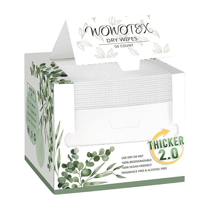 THICKER Dry Wipes 50 Count Disposable Face Towels 10x12" | Ultra Soft for Sensitive Skin & Babies, Travel, Makeup Removal