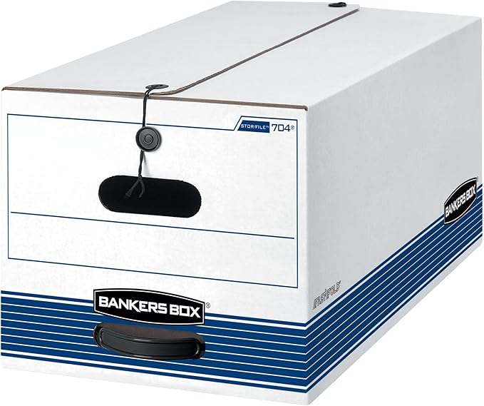 Bankers Box STOR/FILE Medium-Duty Storage Boxes, FastFold, String and Button, Letter, Case of 12 (00704)