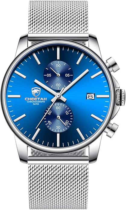 GOLDEN HOUR Mens Watch Fashion Sleek Minimalist Quartz Analog Mesh Stainless Steel Waterproof Chronograph Watches for Men with Auto Date