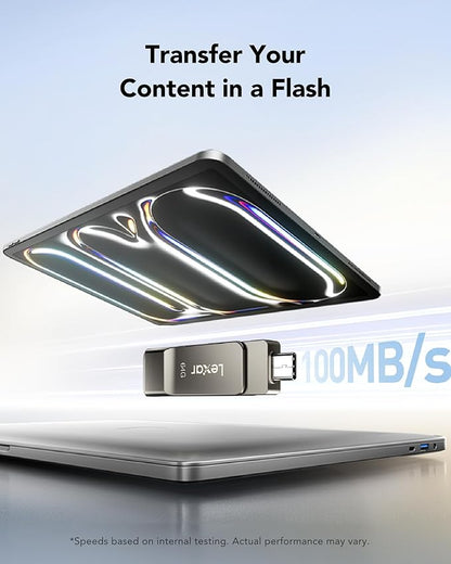 Lexar D40E 64GB Dual USB 3.2 Gen 1 Type-C Jump Drive, USB-C Flash Metal Housing Swivel Design Thumb Drive (Titanium Grey)