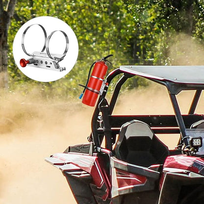 Vehicle Fire Extinguisher Mount Bracket, Aluminum Adjustable Quick Release Roll Bar Fire Extinguisher Bottle Mount with 8 Clamps, Compatible with Jeep Wrangler JK TJ Rubicon UTV, Silver